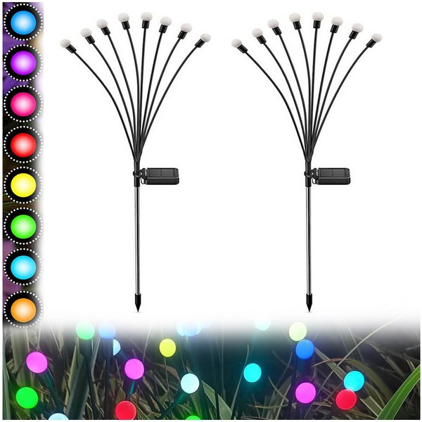MUPOO LED Gartenleuchte LED-Lichterkette Leuchten Solarbetriebene Glühwürmchen IP65, 2 Stück, 8 LED-Leuchten, Solar Glühwürmchen Warmweißes/RGB,Garten Deko Glüh