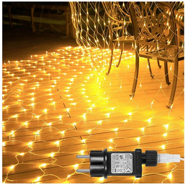 MUPOO LED-Lichternetz LED Lichternetz Warmweiß,6W Energiesparen, 8 Modi Lichterkette,6x4 m, 8 Modi, Energiesparen,Timer-Funktion, Speicher-Funktion