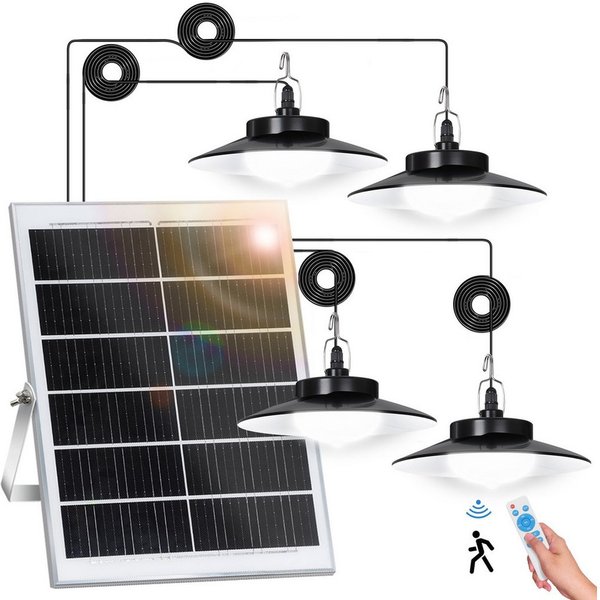 MUPOO LED Solarleuchte Solar Pendelleuchten mit Bewegungssensor Außen,mit 1/2/3/4 Lampen, mit Upgrade 5 Beleuchtungsmodi Fernbedienung, Extra Helligkeit Lange L
