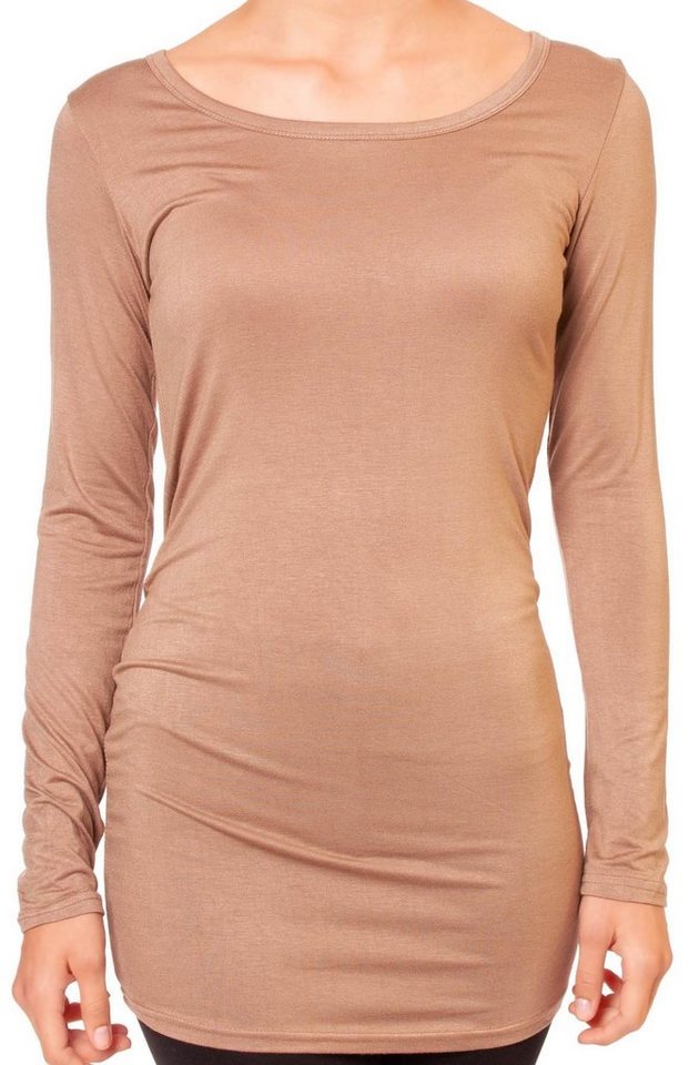 Muse Rundhalsshirt Basic Langarm Longshirt Skinny Fit 1098A – Bild 2 von 3