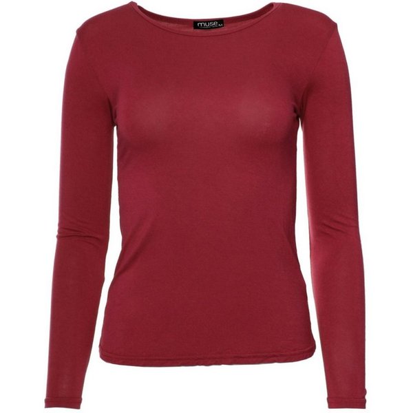 Muse Rundhalsshirt Basic Rundhals Langarmshirt Skinny Fit 1093-O