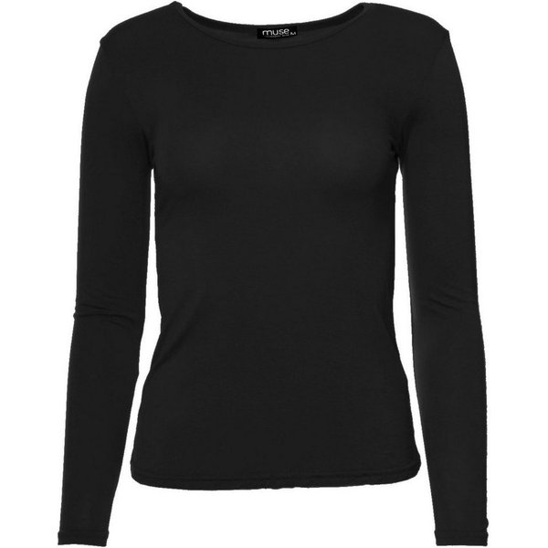 Muse Rundhalsshirt Basic Rundhals Langarmshirt Skinny Fit 1093-O
