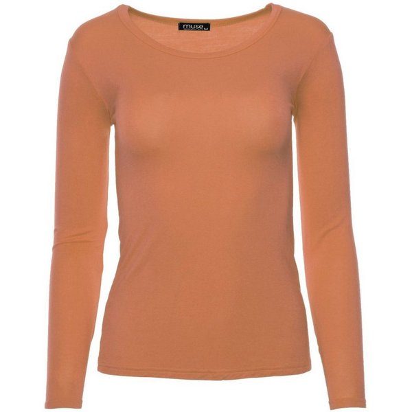 Muse Rundhalsshirt Basic Rundhals Langarmshirt Skinny Fit 1093-O