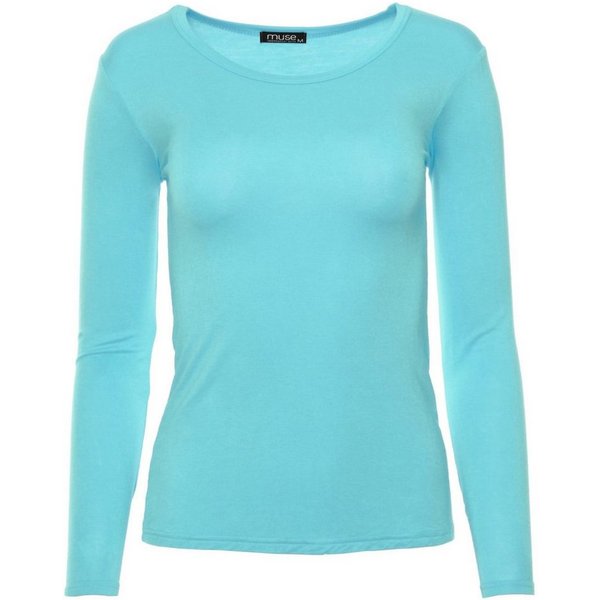 Muse Rundhalsshirt Basic Rundhals Langarmshirt Skinny Fit 1093-O