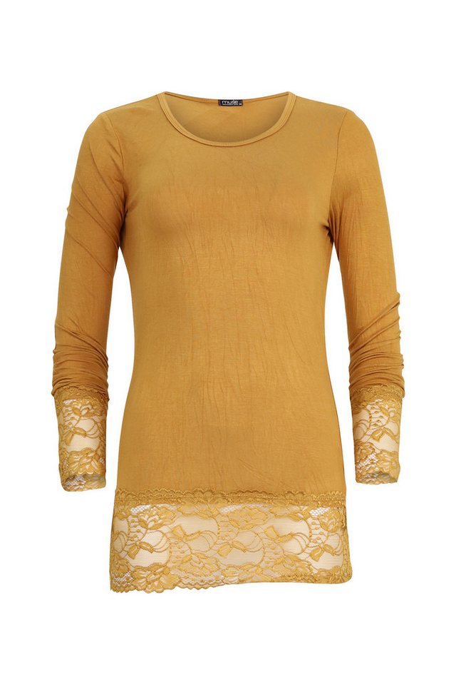 Muse Rundhalsshirt Langarm Longshirt mit Spitzensaum 0998 – Bild 2 von 3