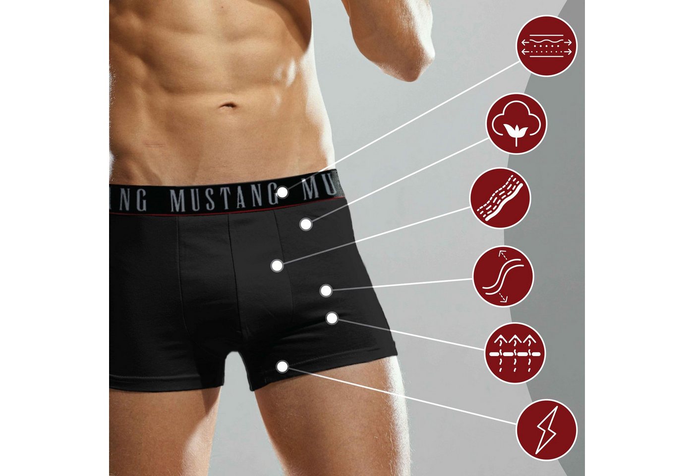 MUSTANG Retro Boxer MADDOX (Spar-Set, 3-St) enge Passform, perfekter Sitz, elastischer Bund, maximaler Komfort – Bild 5 von 5