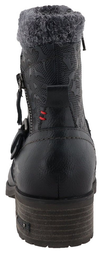 Mustang Shoes Fabienne Winterstiefelette Biker Boots mit Blockabsatz und Zierriemchen – Bild 2 von 5