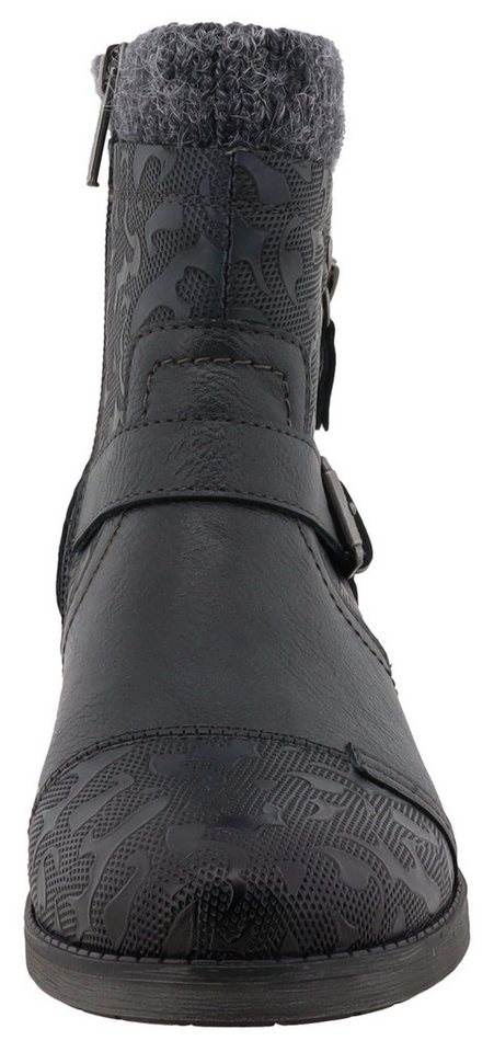 Mustang Shoes Fabienne Winterstiefelette Biker Boots mit Blockabsatz und Zierriemchen – Bild 4 von 5