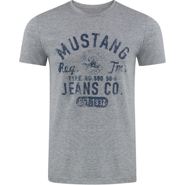 MUSTANG T-Shirt Herren Printshirt Basic Print Regular Tee (1-tlg) Kurzarm Tee Shirt mit Rundhalsausschnitt aus 100% Baumwolle