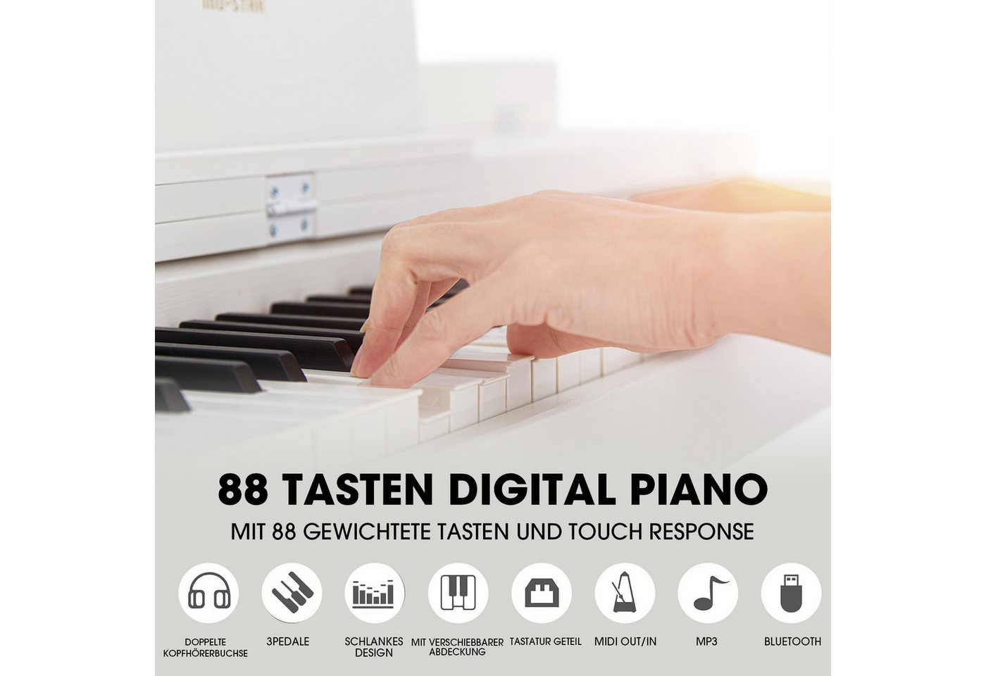 MUSTAR Digitalpiano E-Piano mit 88 Tasten, Ständer, 3 Pedalen, 2 Kopfhöreranschlüssen (1-St), für Anfänger, LCD-Bildschirm,2x20W Lautsprecher, USB/MIDI – Bild 2 von 5