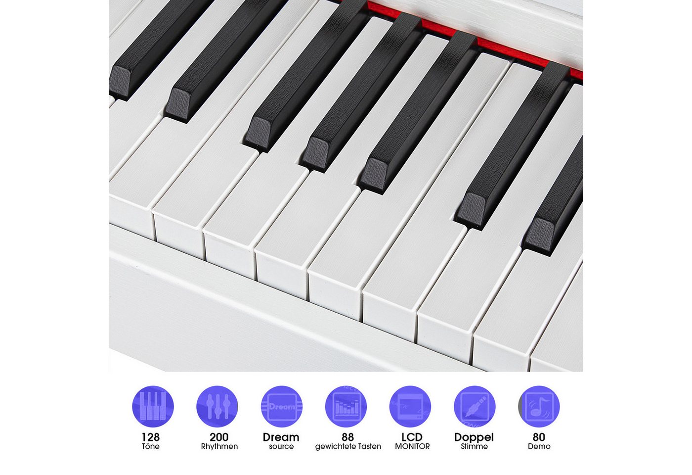 MUSTAR Digitalpiano E-Piano mit 88 Tasten, Ständer, 3 Pedalen, 2 Kopfhöreranschlüssen (1-St), für Anfänger, LCD-Bildschirm,2x20W Lautsprecher, USB/MIDI – Bild 5 von 5
