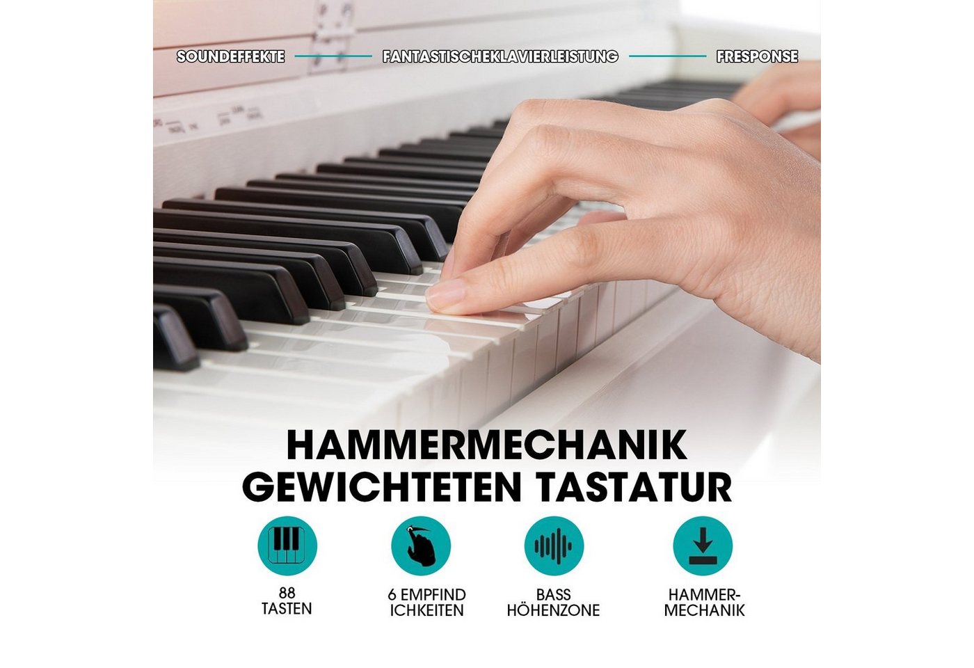 MUSTAR Digitalpiano E-Piano mit Hammermechanik,88 Tasten, 3 Pedale, Dual Kontrollsystem,USB/MIDI – Bild 3 von 5