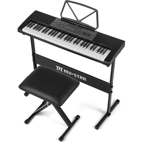 MUSTAR Digitalpiano mit Leuchttasten und Lautsprechern, 61-Tasten für Anfänger (1-St), mit Kopfhörer und Mikrofon, 300 Klänge & einfache Musiklektionen