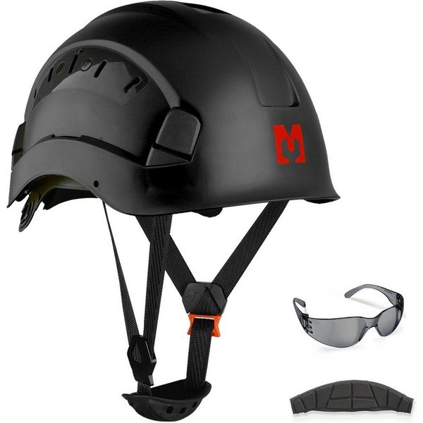 Mustbau Schutzhelm Arbeitshelm, EN397, ABS-Material, 53-63cm Verstellbarer Kopfumfang, Sicherheitshelm Bauhelm mit Anti-Beschlag-Brille und Schweißband