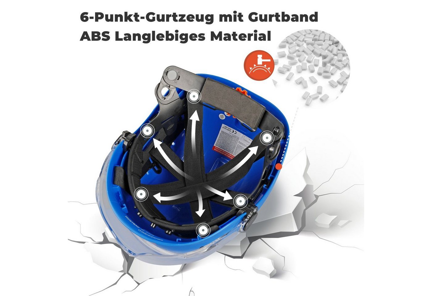 Mustbau Schutzhelm EN397, Arbeitshelm Mit Ohrschutz und Schutzbrille Set, ABS, 53- 63cm verstellbar – Bild 2 von 5