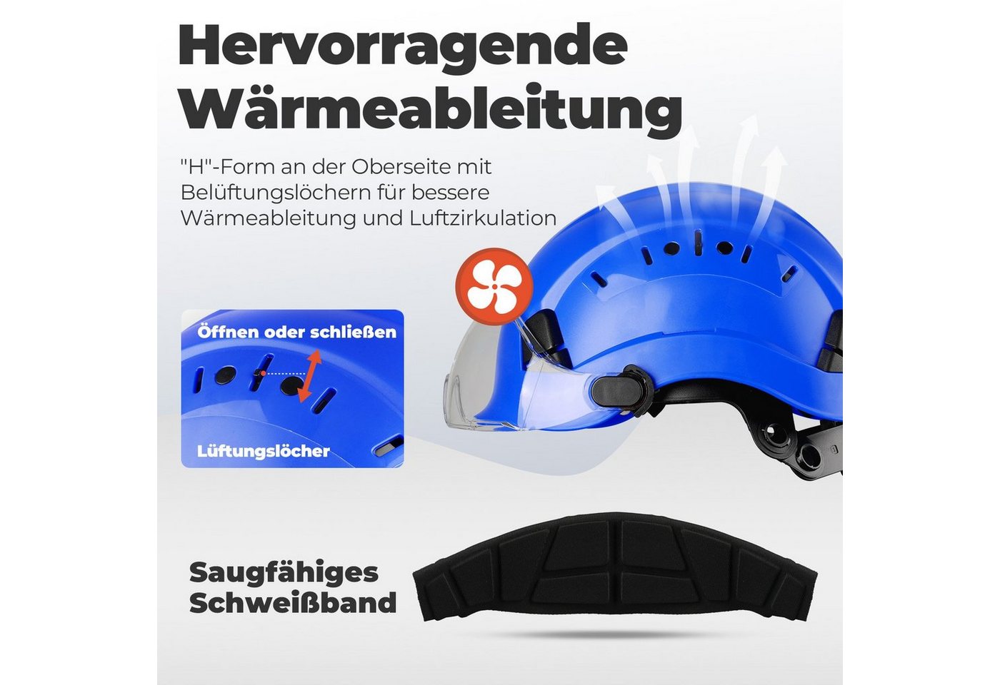 Mustbau Schutzhelm EN397, Arbeitshelm Mit Ohrschutz und Schutzbrille Set, ABS, 53- 63cm verstellbar – Bild 3 von 5