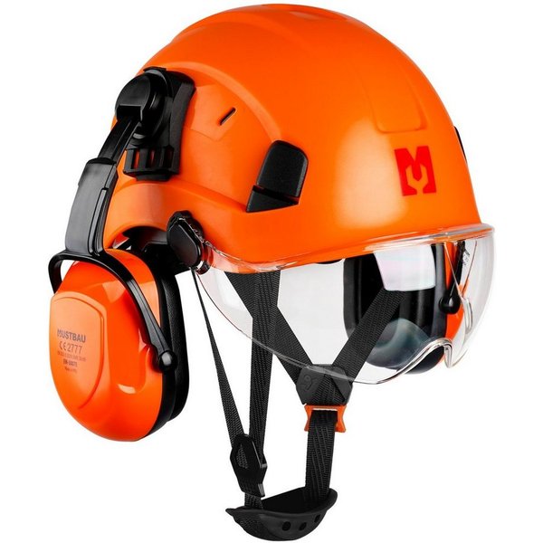 Mustbau Schutzhelm EN397, Arbeitshelm Mit Ohrschutz und Schutzbrille Set, ABS, 53- 63cm verstellbar