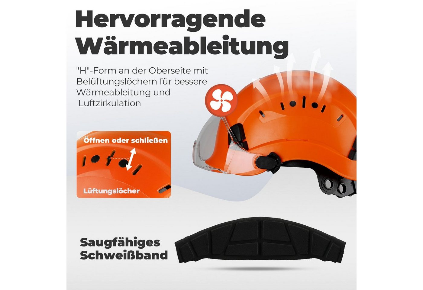 Mustbau Schutzhelm EN397, Arbeitshelm Mit Ohrschutz und Schutzbrille Set, ABS, 53- 63cm verstellbar – Bild 3 von 5