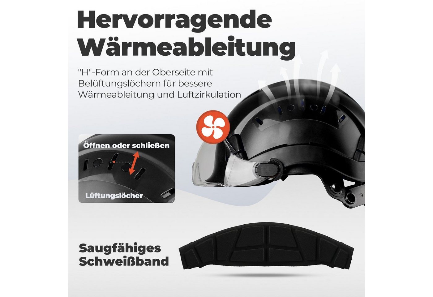 Mustbau Schutzhelm EN397, Arbeitshelm Mit Ohrschutz und Schutzbrille Set, ABS, 53- 63cm verstellbar – Bild 3 von 5