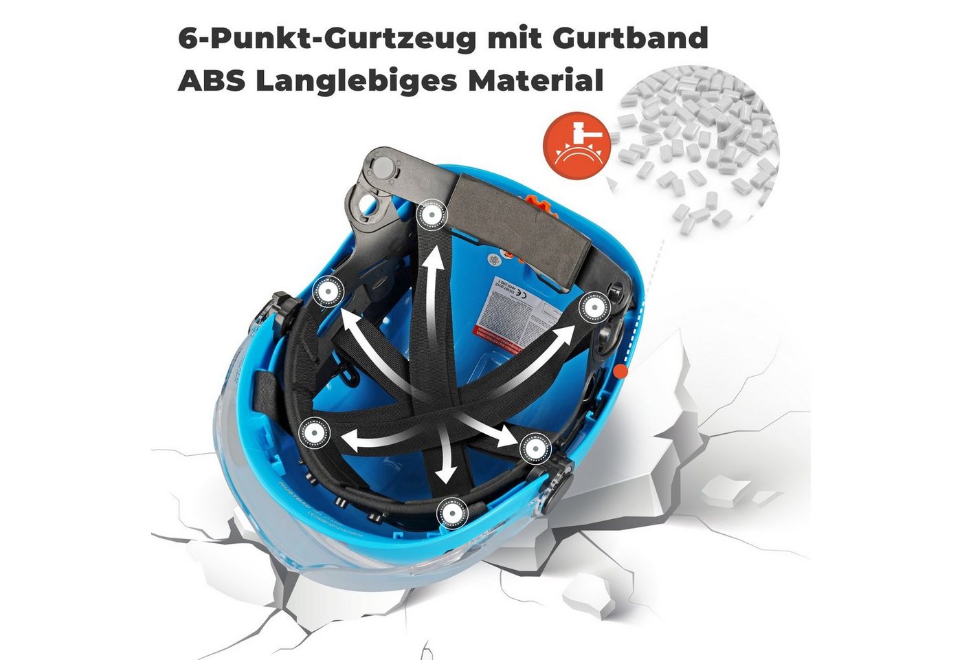 Mustbau Schutzhelm EN397, Arbeitshelm Mit Ohrschutz und Schutzbrille Set, ABS, 53- 63cm verstellbar – Bild 2 von 5
