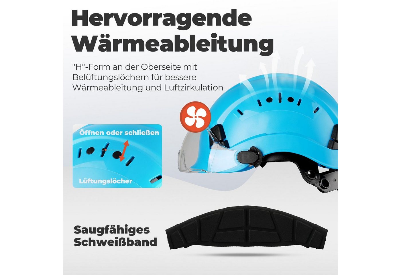 Mustbau Schutzhelm EN397, Arbeitshelm Mit Ohrschutz und Schutzbrille Set, ABS, 53- 63cm verstellbar – Bild 3 von 5