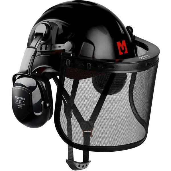 Mustbau Schutzhelm, Arbeitshelm Set mit Ohrschützer und Netzvisier