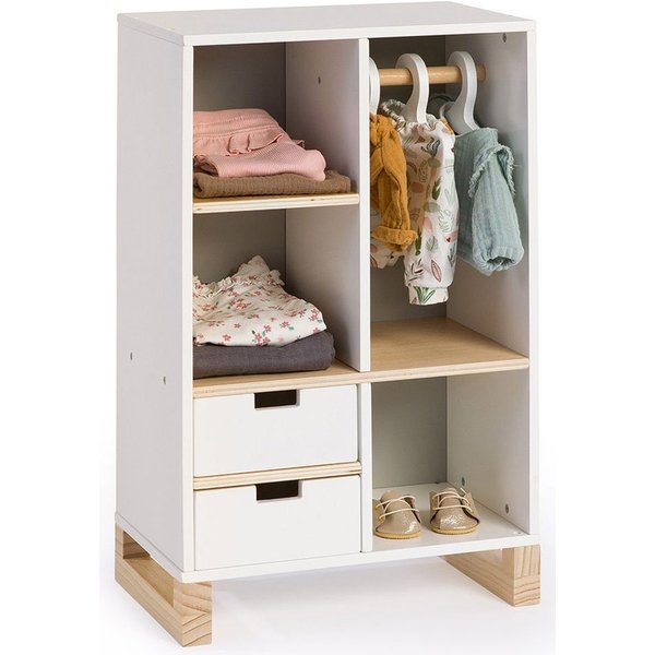 MUSTERKIND® Puppenkleiderschrank Viola, weiß/natur/grau