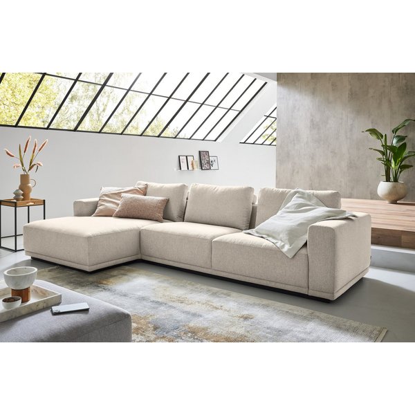 Musterring Ecksofa JustB! PM200, Holzrahmen in schwarz, wahlw. Sitzvorzug, Breite 316cm, Anreihsofa rechts & Longchair links, mit Armlehnen, inkl. Rückenkissen