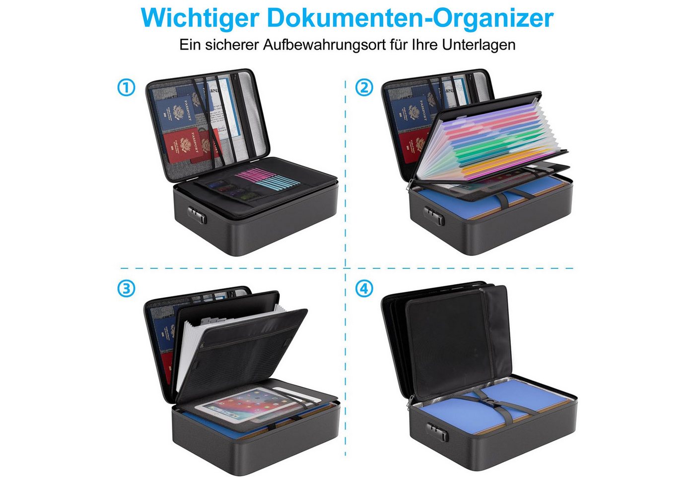 Mutig Dokumententasche Feuerfeste Dokumentenbox, Dokumententasche handtasche (Wasserfeste Dokumenten-Organizer, 5200°F A4, Etiketten, Tragbare Aktentasche Zuhau – Bild 2 von 5