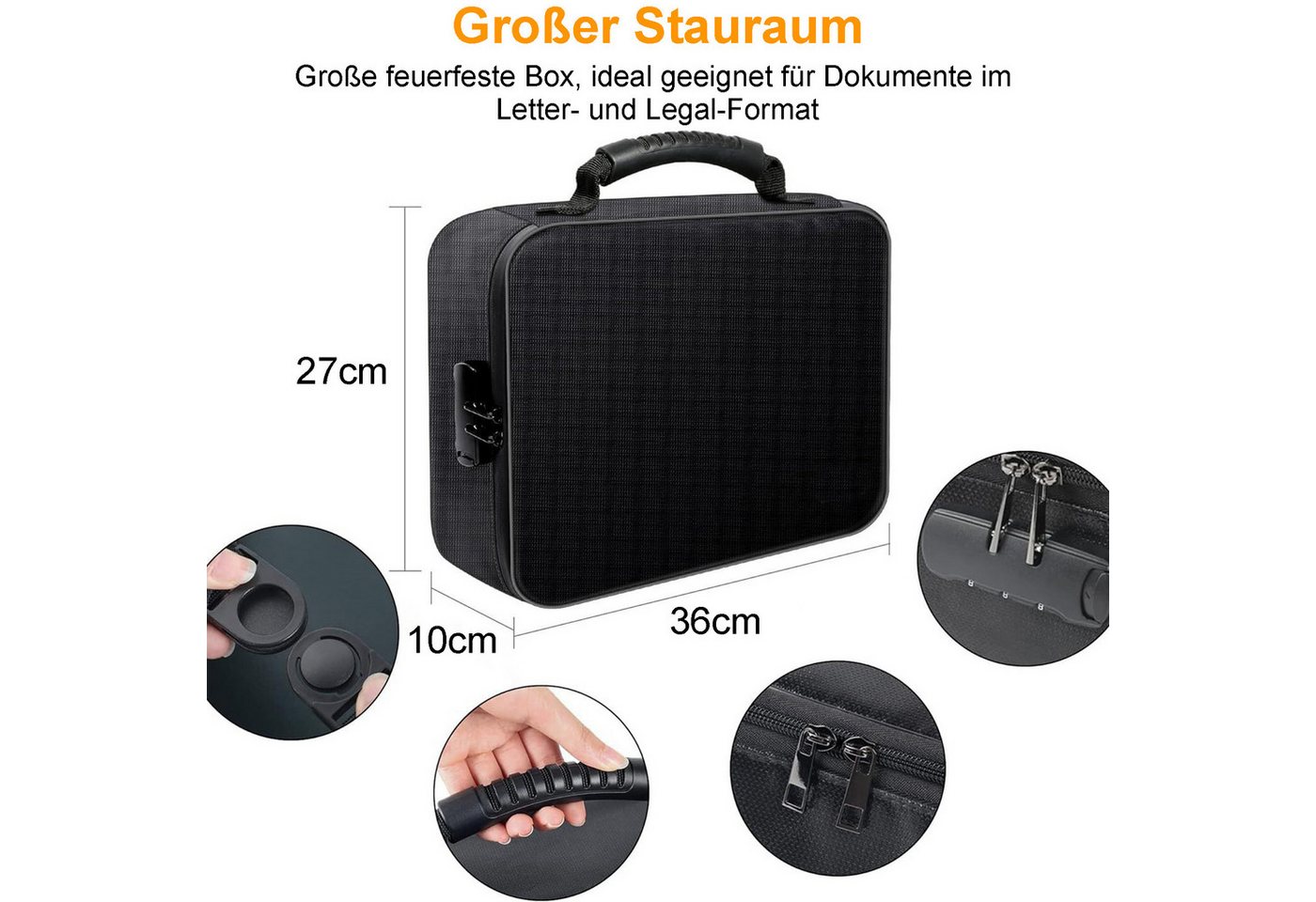 Mutig Dokumententasche Feuerfeste Dokumentenbox, Dokumententasche handtasche (Wasserfeste Dokumenten-Organizer, 5200°F A4, Etiketten, Tragbare Aktentasche Zuhau – Bild 3 von 5