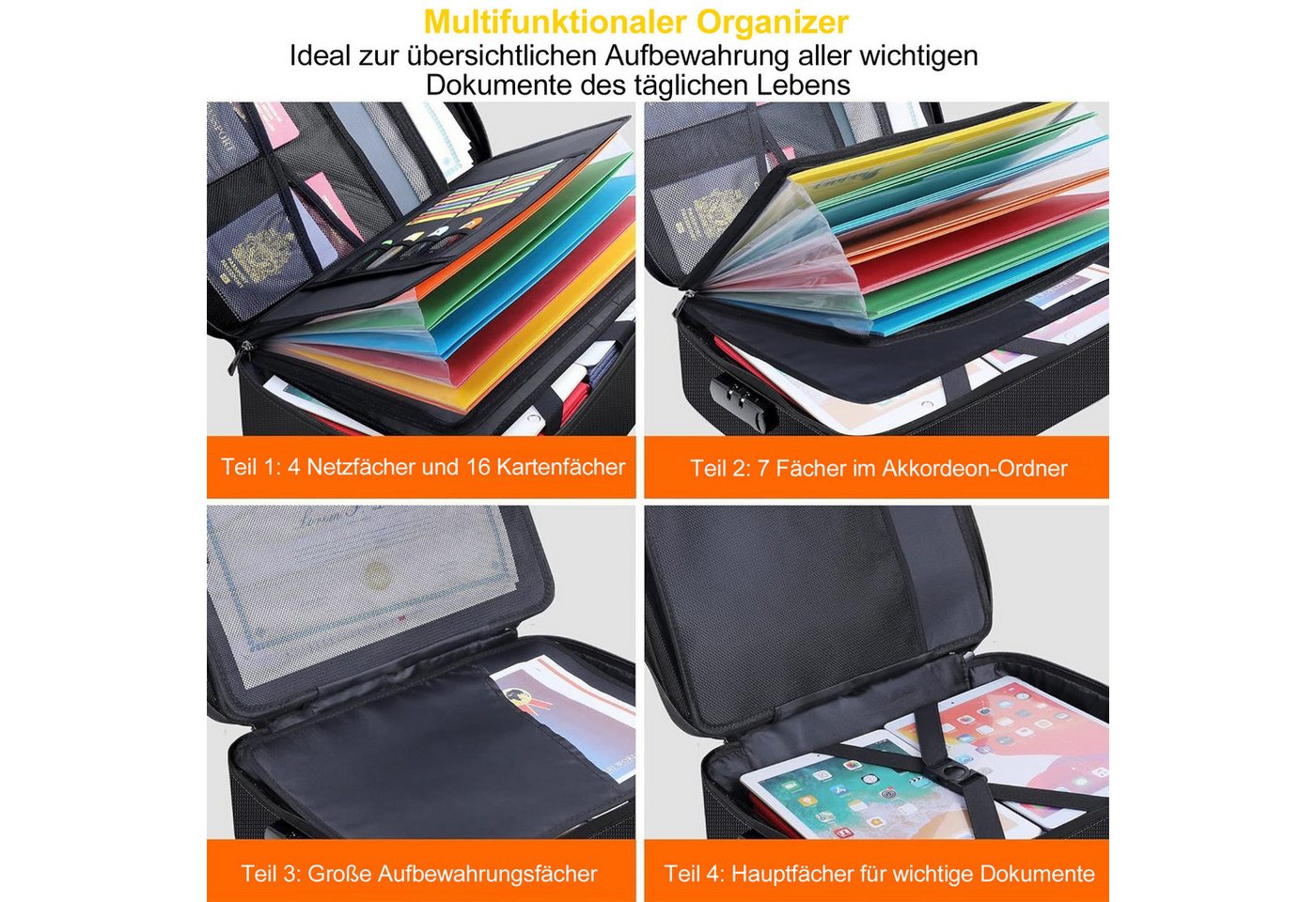 Mutig Dokumententasche Feuerfeste Dokumentenbox, Dokumententasche handtasche (Wasserfeste Dokumenten-Organizer, 5200°F A4, Etiketten, Tragbare Aktentasche Zuhau – Bild 5 von 5