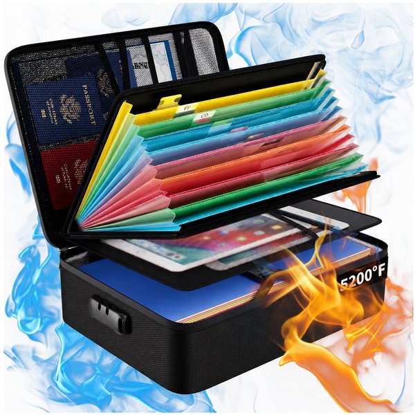 Mutig Dokumententasche Feuerfeste Dokumentenbox, Dokumententasche handtasche (mit 7 Fächer & 16 Kartenfächer Tragbare Aktentasche Zuhause und Büro, Wasserfeste 
