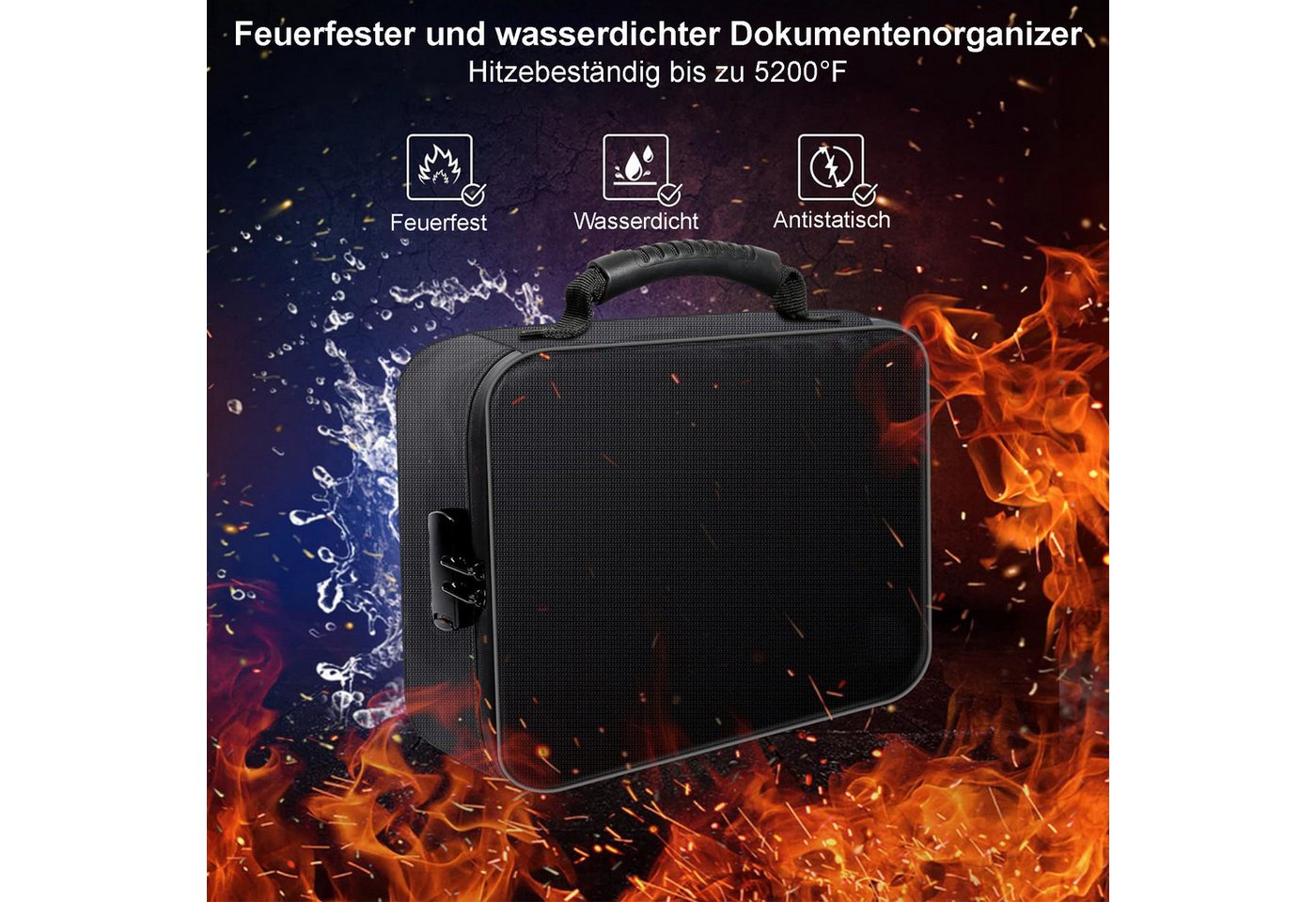 Mutig Dokumententasche Feuerfeste Dokumentenbox, Dokumententasche handtasche (mit 7 Fächer & 16 Kartenfächer Tragbare Aktentasche Zuhause und Büro, Wasserfeste  – Bild 2 von 5