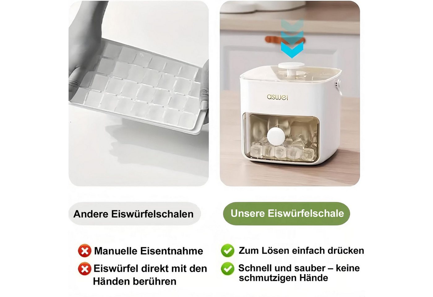 Mutig Eiswürfelform Eiswürfelbehälter mit Deckel,48 Eiswürfel,mit 2 Tablett,1 Eiszange, (Eiswürfelform Silikon,Kann bis zu 150 Eiswürfel aufbewahren), Einfaches – Bild 4 von 5