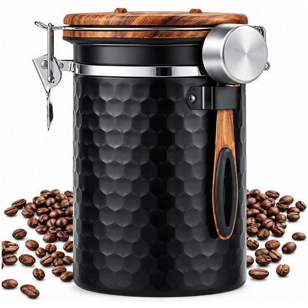 Mutig Kaffeedose Luftdichte Edelstahl Kaffeedose, 1,8 L Vakuum KaffeebohnenbehäLter, (für NüsseTee NüSse Kakao LäNger Und Frisch Bleiben)