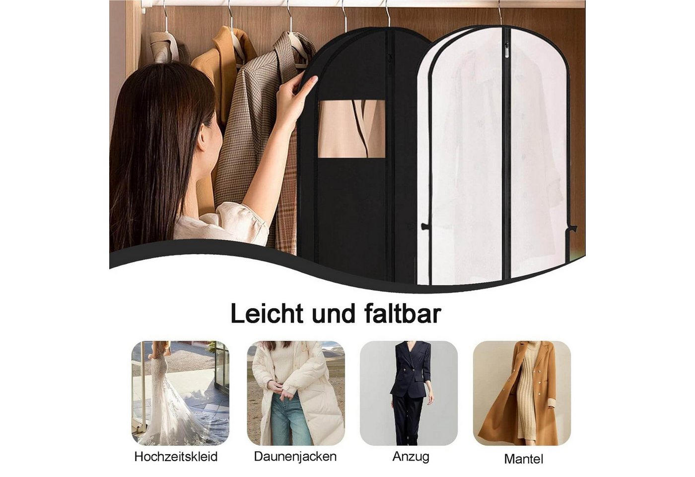 Mutig Kleidersack Kleidersack groß, 2 Stück Kleidersäcke 180*60cm, Anzug Aufbewahrung (Kleid Organizer, Kleiderschutzhülle mit Reißverschluss, Kleiderschutz für – Bild 2 von 5