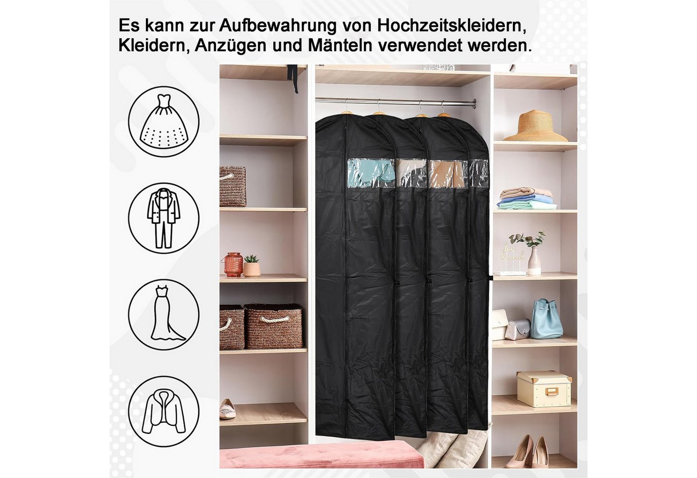Mutig Kleidersack Kleidersack groß, 2 Stück Kleidersäcke 180*60cm, Anzug Aufbewahrung (Kleid Organizer, Kleiderschutzhülle mit Reißverschluss, Kleiderschutz für – Bild 3 von 5
