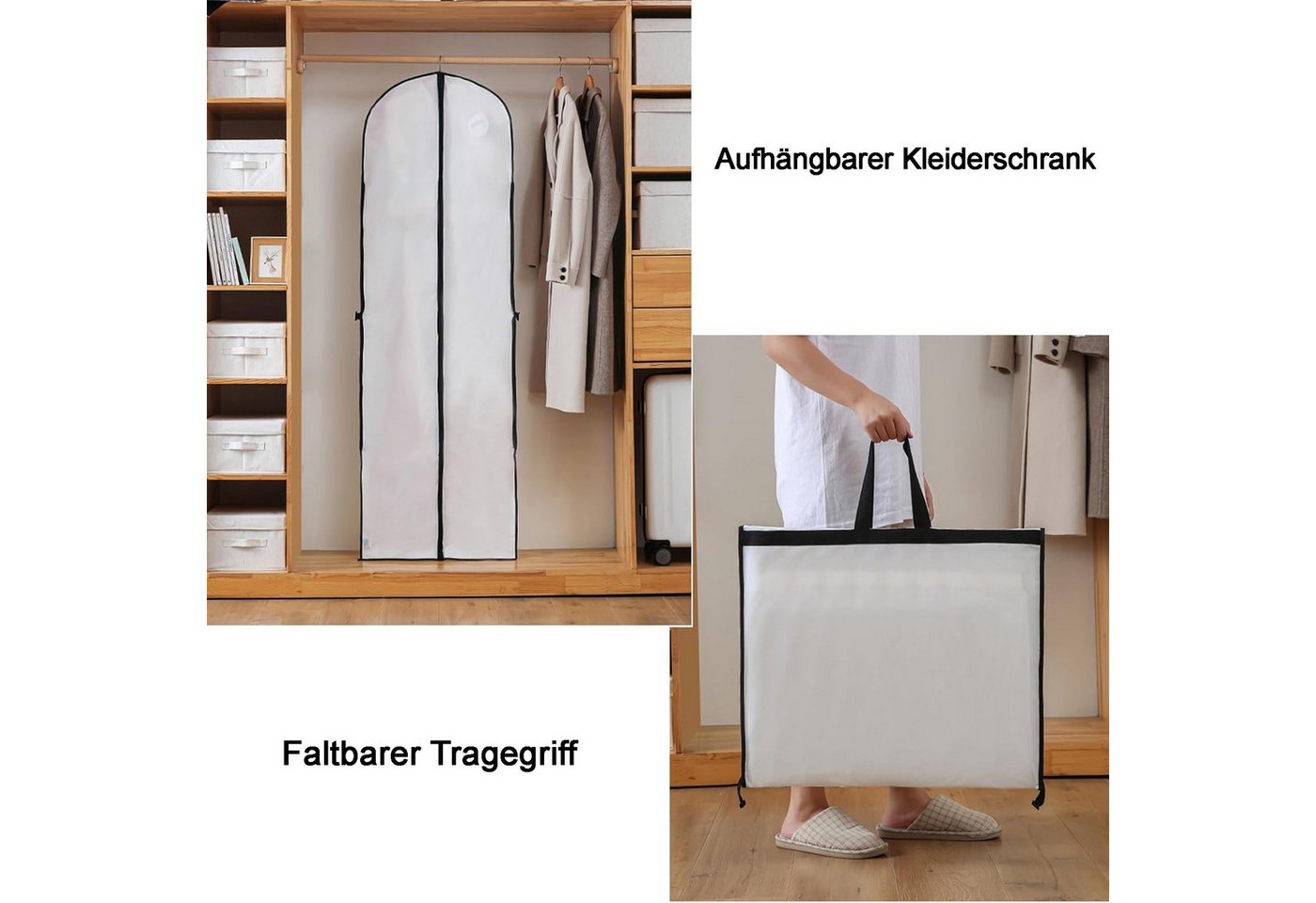 Mutig Kleidersack Kleidersack groß, 2 Stück Kleidersäcke 180*60cm, Anzug Aufbewahrung (Kleid Organizer, Kleiderschutzhülle mit Reißverschluss, Kleiderschutz für – Bild 4 von 5
