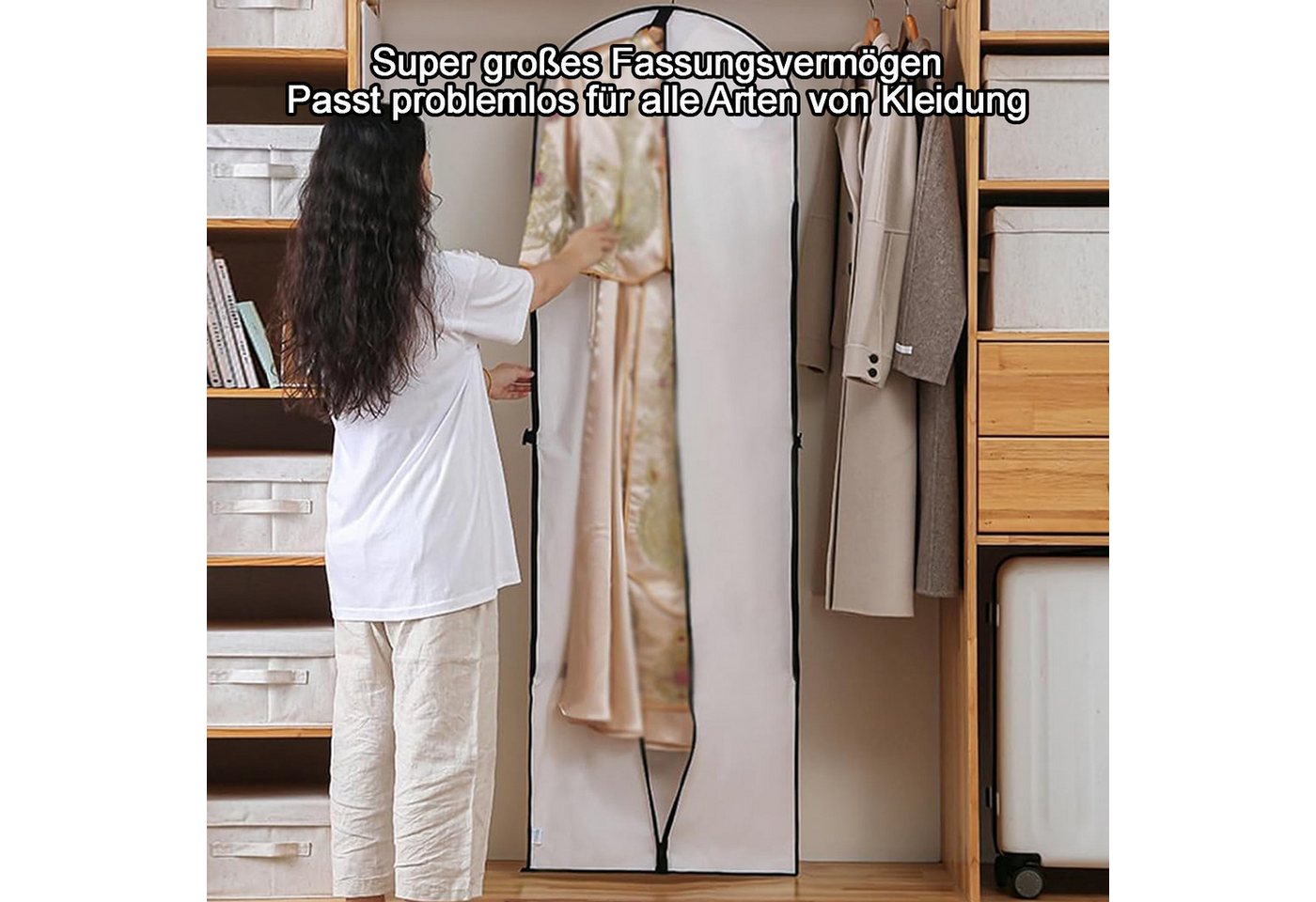 Mutig Kleidersack Kleidersack groß, 2 Stück Kleidersäcke 180*60cm, Anzug Aufbewahrung (Kleid Organizer, Kleiderschutzhülle mit Reißverschluss, Kleiderschutz für – Bild 5 von 5