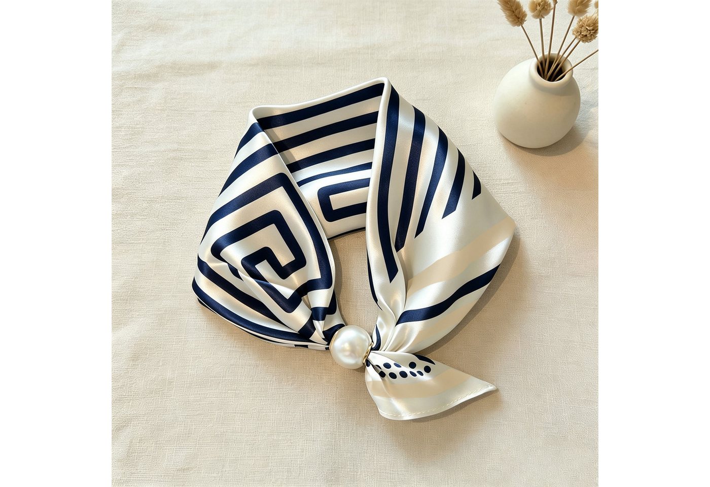 Mutig Modetuch Damen-Halstuch, Satin Seidenschal, Perlen-Magnetverschluss, Vielseitig, (Retro-Grafikdruck, Magnetverschluss-Design, Als Halstuch, Seidenschal od – Bild 2 von 5