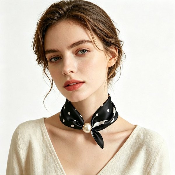 Mutig Modetuch Damen-Halstuch, Satin Seidenschal, Perlen-Magnetverschluss, Vielseitig, (Retro-Grafikdruck, Magnetverschluss-Design, Als Halstuch, Seidenschal od