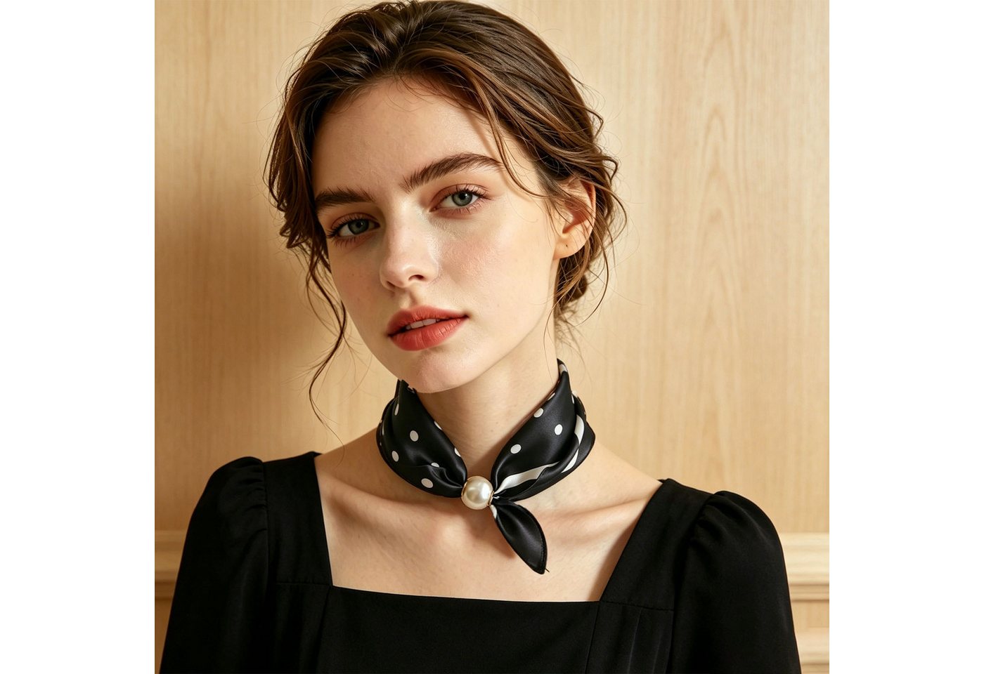 Mutig Modetuch Damen-Halstuch, Satin Seidenschal, Perlen-Magnetverschluss, Vielseitig, (Retro-Grafikdruck, Magnetverschluss-Design, Als Halstuch, Seidenschal od – Bild 5 von 5