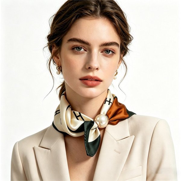 Mutig Modetuch Damen-Halstuch, Satin Seidenschal, Perlen-Magnetverschluss, Vielseitig, (Retro-Grafikdruck, Magnetverschluss-Design, Als Halstuch, Seidenschal od