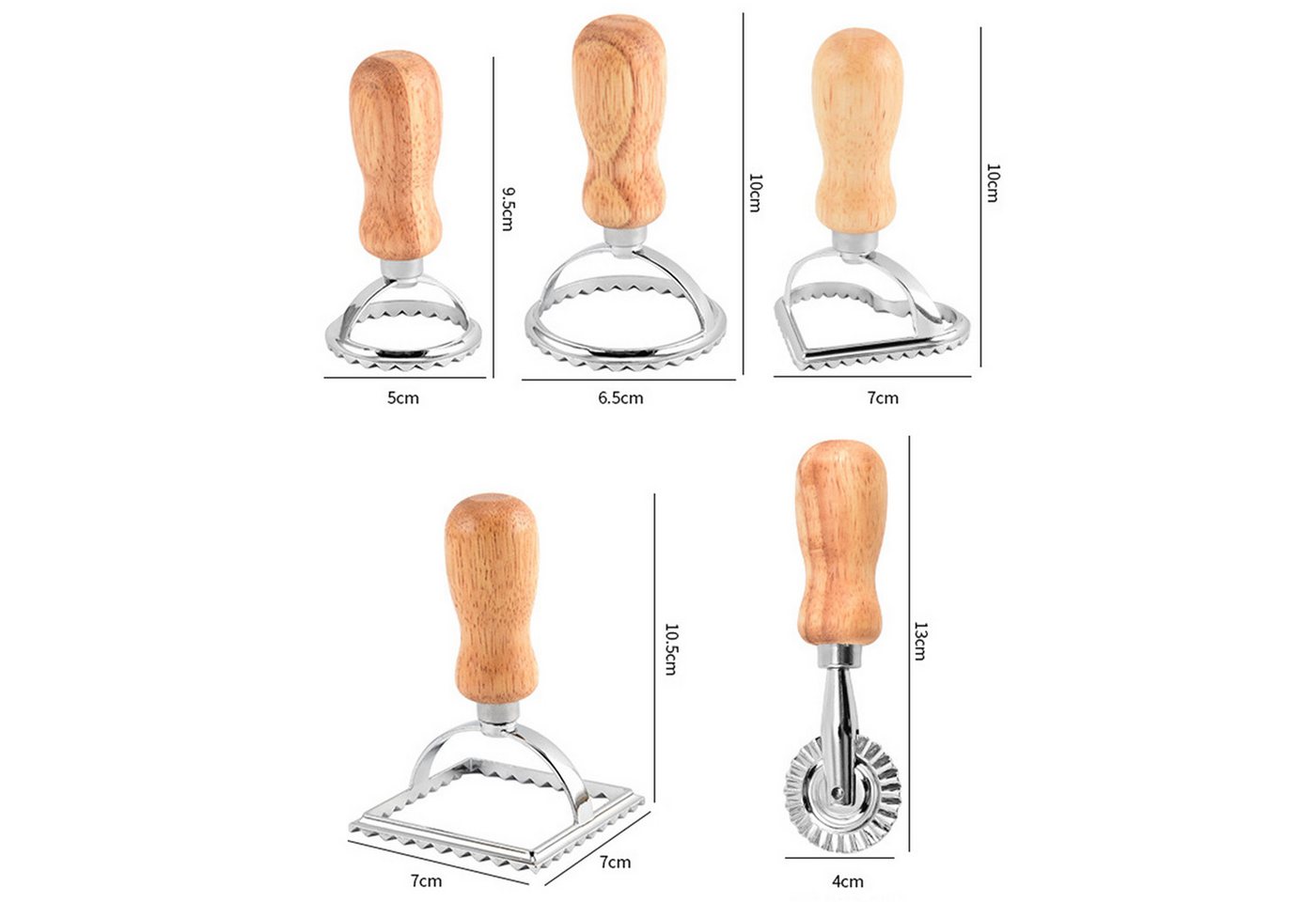 Mutig Ravioliform 5er SetRavioli Ausstecher Former,Teigrädchen, Raviolischneider, (5 set Quadratische Runde Herzförmige Ravioli Former mit Holzgriff), Für die P – Bild 2 von 5
