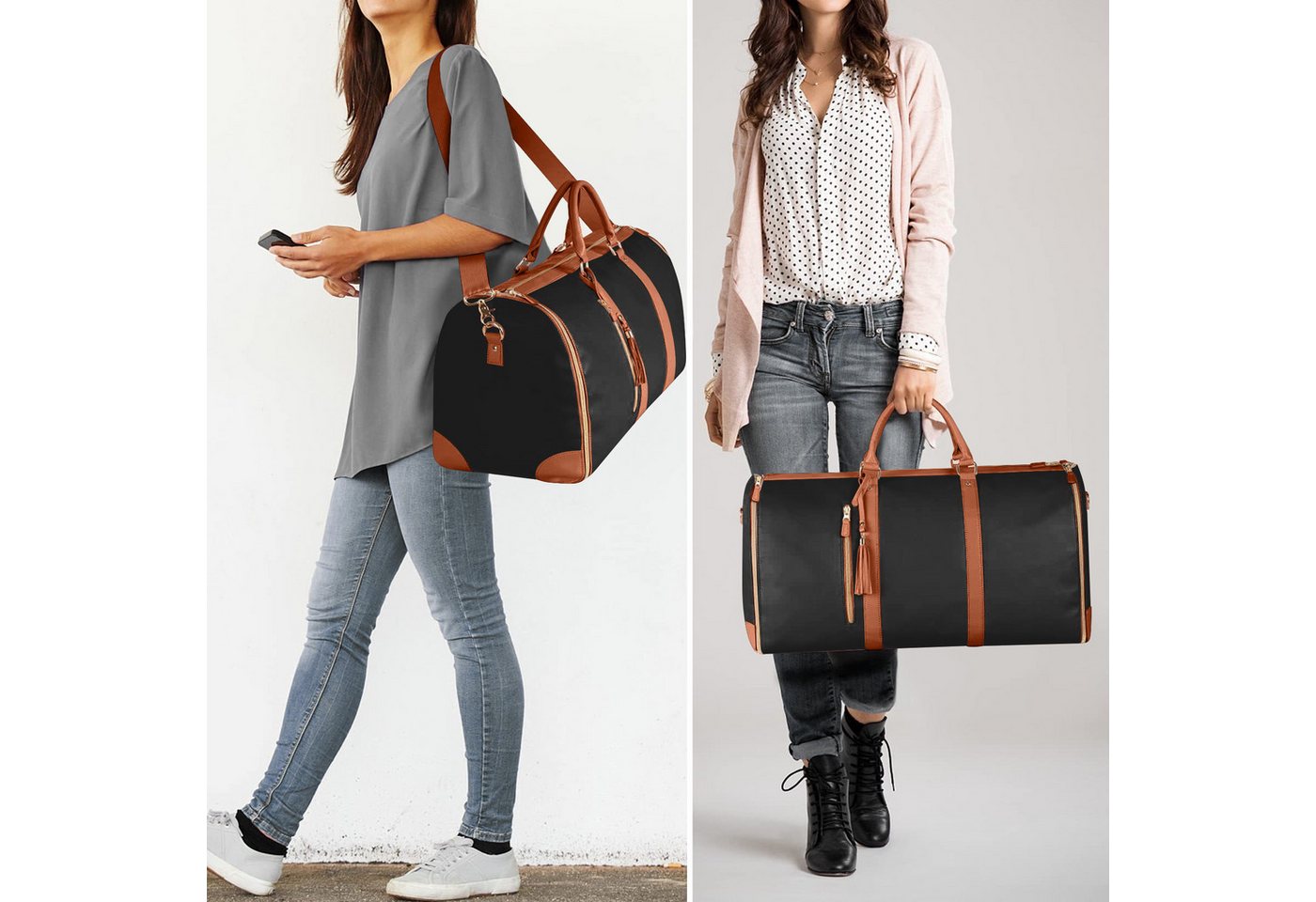 Mutig Reisetasche Reisetasche aus Leder, 2-in-1Hängetasche Anzugtasche für Damen&Herren (Wasserdichter Sporttasche mit Schuhbeutel, verstellbarem Schultergurt,  – Bild 2 von 5