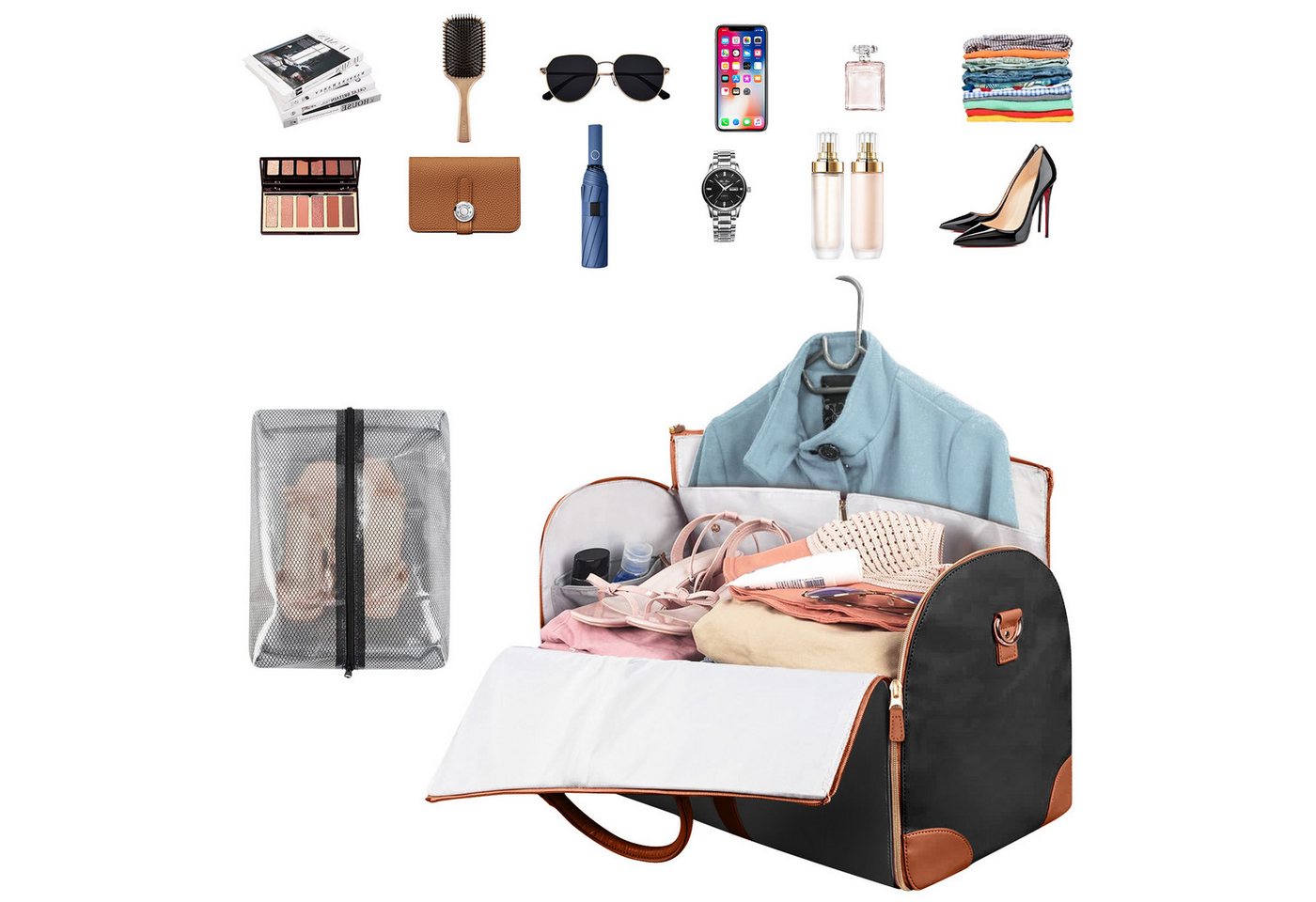 Mutig Reisetasche Reisetasche aus Leder, 2-in-1Hängetasche Anzugtasche für Damen&Herren (Wasserdichter Sporttasche mit Schuhbeutel, verstellbarem Schultergurt,  – Bild 3 von 5