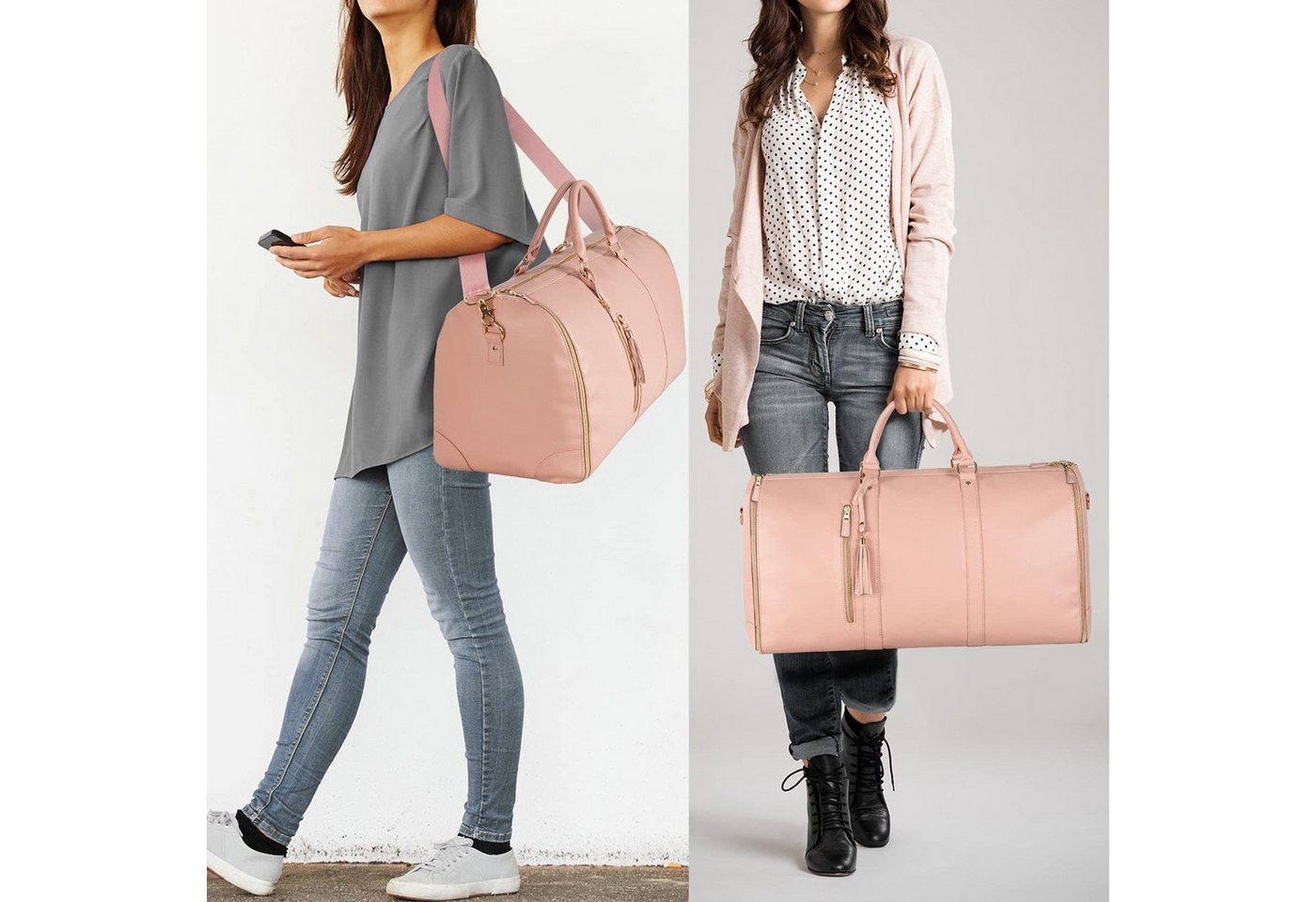 Mutig Reisetasche Reisetasche mit Schuhbeutel, 2-in-1 Hängetasche Anzugtasche für Damen (Wasserdichter Kleidersack – Faltbare Reisetasche aus Leder für Frauen,  – Bild 2 von 5