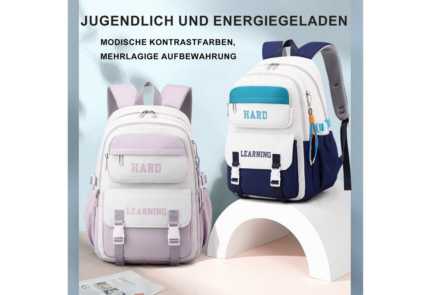 Mutig Schulrucksack Schulrucksack Teenager,große Kapazität Schulranzen Mit Trolleyband (Wasserdicht Lässiger Schulranzen,Unisex Geeignet für Teenager, Dieser Sc – Bild 3 von 5