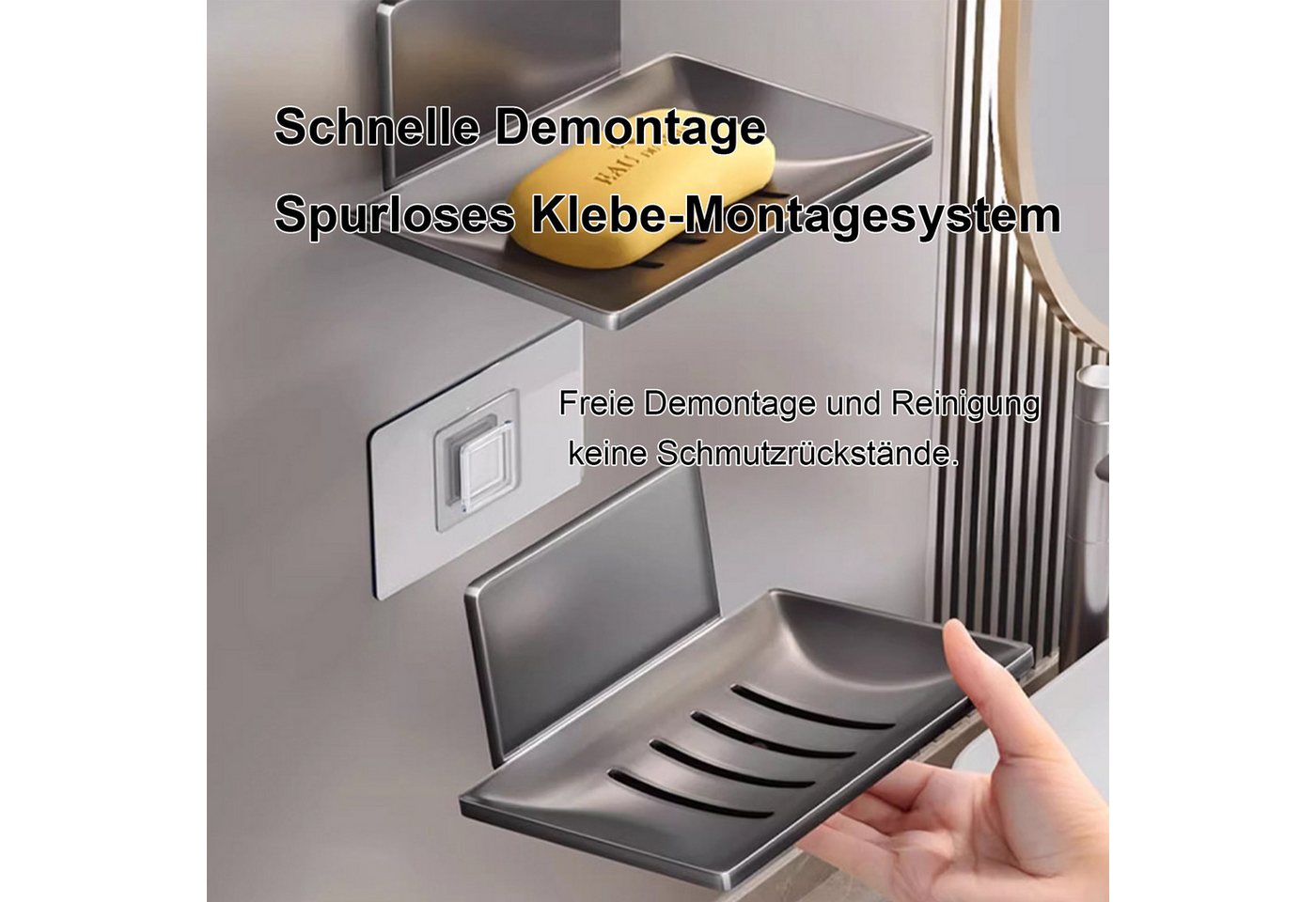 Mutig Seifenschale Seifenschale,Seifenhalter ohne Bohren Edelstahl selbstklebend, Seifenkorb Seifenschale Wandmontage für Schwämme Bürsten Seife, Wand Montage K – Bild 4 von 5