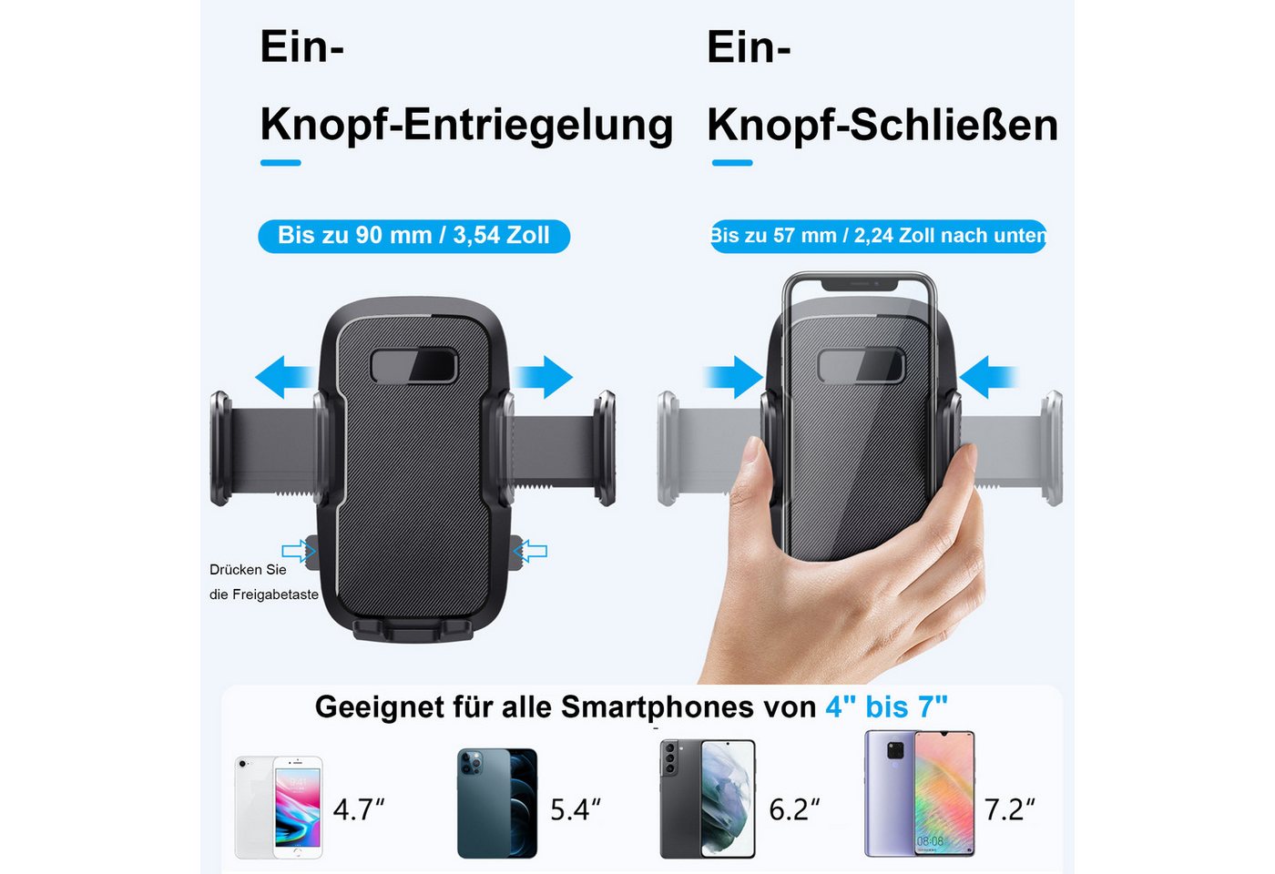 Mutig Smartphone-Halterung Handyhalterung Auto,Handy Autohalterung,Universal Handyhalterung, (bis 7 Zoll, 360° Drehbar Handyhalter,Autohalterung,Auto Handy-Halt – Bild 2 von 5